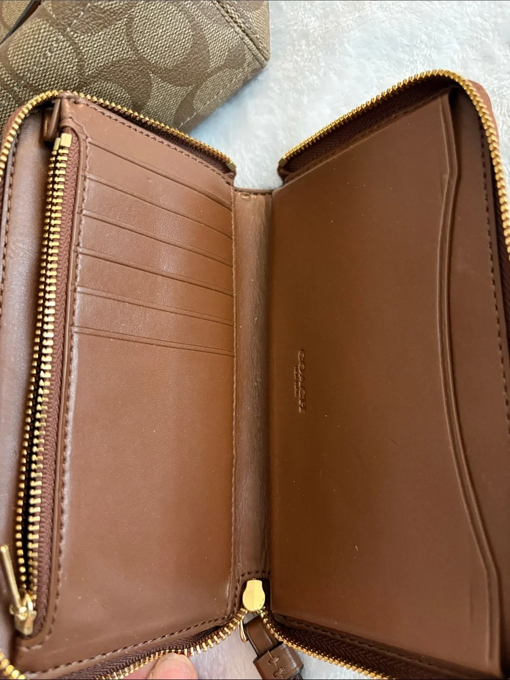 COACH Brown Signature Canvas Tote & Wallet